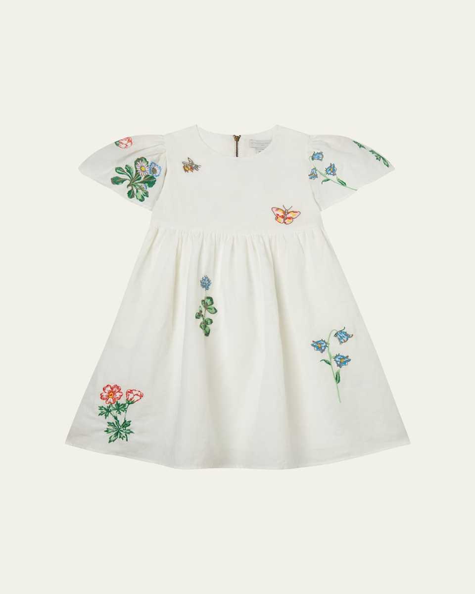 Girl's Embroidered Cotton-Linen Dress, Size 4-10